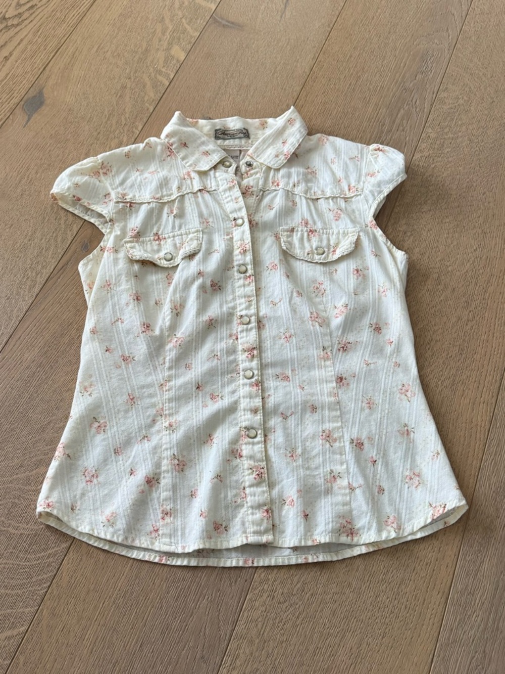 American Rag Y2K Floral Button-Up Boho Cap Sleeve Lightweight Blouse 🌸 Medium